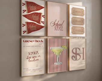 Personalized College Gallery Wall Set, Custom School Prints, Dorm Decor (Digital Download)