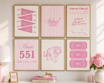 Custom College Dorm Wall Art Set of 6, Personalized University Prints, Digital Download