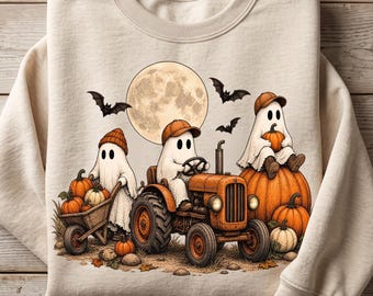 Tractor PNG, Ghost Hayride Pumpkin Patch Halloween Design, Vintage Fall Sublimation Shirt Graphic, Spooky Season Digital Download