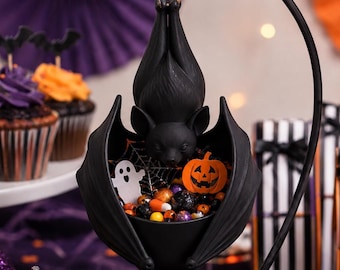 Halloween Candy Bowl, Bat Candy Holder, Trick or Treat Basket, Hanging Bat Decor, Gothic Home Decor, Vampire Bat Decor