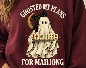 Ghost Mahjong PNG, Halloween Mahjong Design, Coquette Ghost Game Night Shirt Graphic, Spooky Sublimation Download