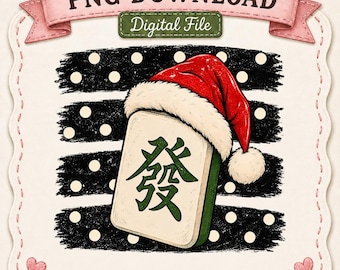 Christmas Mahjong PNG, Santa Hat Mahjong Tile Design, Merry Mahjong Shirt Graphic, Holiday Sublimation DTF Digital Download