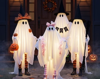 Lighted Standing Ghost, Life Size Halloween Porch Decor, Large Witch Ghost With Lights, Indoor Entryway Decoration, 4 Styles