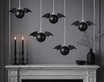 Bat Christmas Ornaments, Black Gothic Baubles with Wings, Halloween Tree Decorations, Gothmas Decor, Set of 6 12 24 or 36