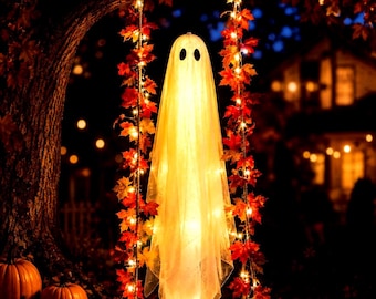 Halloween Ghost Swing, Lighted Hanging Ghost, Ghost Porch Decor, Halloween Porch Decor, Outdoor Halloween Decoration, 3 Sizes