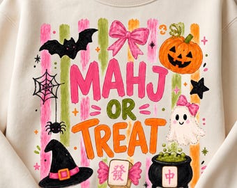 Mahj or Treat PNG, Halloween Mahjong Pun Design, Cute Spooky Game Night Shirt Graphic, Sublimation Digital Download