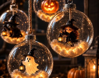 Halloween Tree Ornaments, Halloween Ornament, Light Up Black Cat Ghost Pumpkin Witch, Halloween Home Decor, Miniature Halloween Decorations