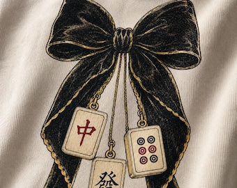 Coquette Mahjong PNG, Mahjong Bow Halloween Design, Spooky Game Night Shirt Graphic, Cute Bow Sublimation Download