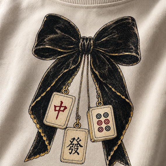 Coquette Mahjong PNG, Mahjong Bow Halloween Design, Spooky Game Night Shirt Graphic, Cute Bow Sublimation Download