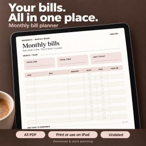 Monthly Bill Payment Tracker Printable | Minimal Budget Planner PDF