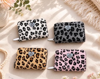Elegante portamonete, portamonete con stampa leopardata, un regalo per lei, grazioso portamonete con stampa leopardata, portamonete personalizzato con stampa leopardata fatto a mano, porta carte