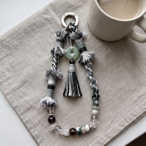 Beaded Stone Phone Strap: Braided Cord Wristlet Charm with Tassel for Her