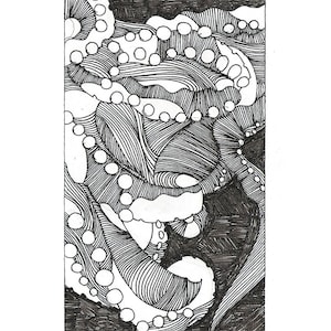 Octopus Drawing - Together Alonetopus  - Fine Art  Print of 4&quot;x6&quot; Black and White Drawing