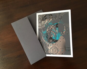 Silver, Turquoise, Red and Black Metallic Foil Print Blank Greeting Cards - set of 4 - Grey Cardstock - A2 - 4.25"x5.5"