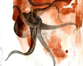 Octopus Painting - Into My Armstopus - Fine Art Print of 4"x6" Painting