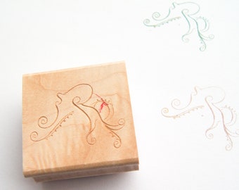 Octopus Stamp - Decorative Curlicue Stamp -- Wood Mounted Rubber Stamp
