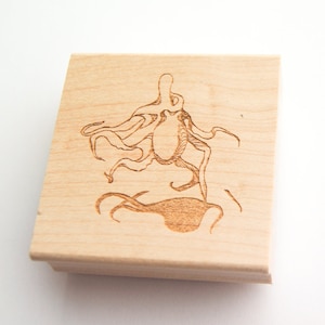 Octopus Stamp - Whimsical Stamp - Delicate Linework - Wood Mounted Rubber Stamp