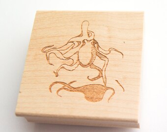 Octopus Stamp - Whimsical Stamp - Delicate Linework - Wood Mounted Rubber Stamp