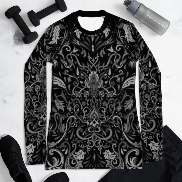 Victorian Wallpaper-Inspired Intricate Gothic Patterned Women's Rash Guard