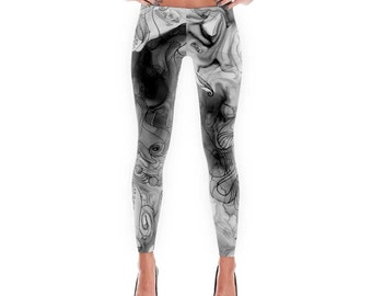 Octopus Abstract Black and White Printed Leggings