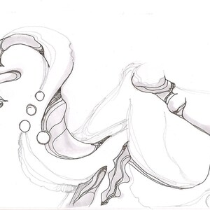 Octopus Drawing - Death and the Octopus - Fine Art  Print of 6&quot;x4&quot; Black and White Drawing