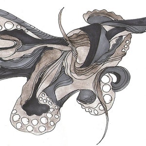 Octopus Drawing - No Accelerometer for This Octopus - Fine Art Print of 6&quot;x4&quot; Drawing - Squid Ink