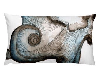 Waterbaby - Octopus Blue, Grey and White Painting Rectangular Throw Pillow - 20 x 12