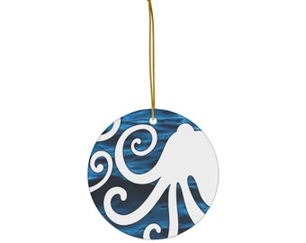 Blue and White Ceramic Octopus Ornament