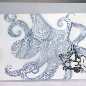 Octopus Drawing Oh Take Me Back to the Startopus Fine Art Print of 4x6 Black and White Drawing image 3