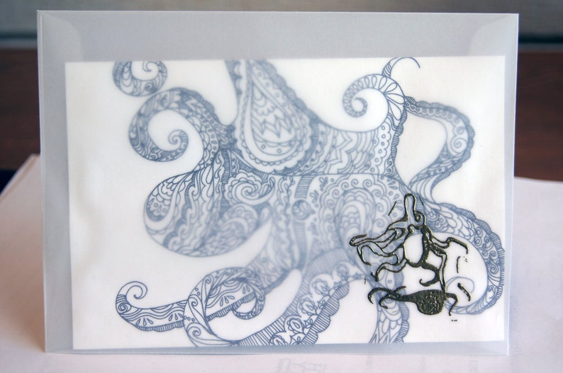 Octopus Drawing Oh Take Me Back to the Startopus Fine Art Print of 4x6 Black and White Drawing image 3