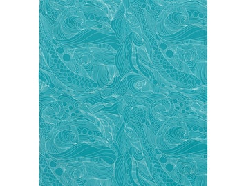 Teal Intrigue Abstract Linework Octopus Velveteen Plush Blanket