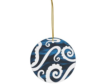 Blue and White Ceramic Octopus Tentacle Ornament
