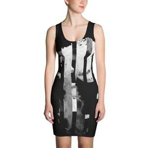 Qualle Kleid - Digital Collage - Abstraktes Schwarz-Weiß All-Over Bedrucktes Kleid