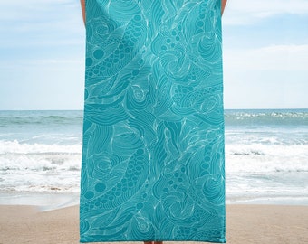 Teal Intrigue Abstract Linework Octopus Towel