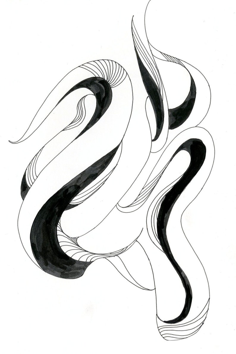 Octopus Drawing Oh Take Me Back to the Startopus Fine Art Print of 4x6 Black and White Drawing image 1