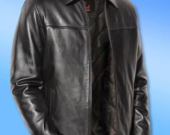Men's Leather Jacket Genuine Sheep Skin Motorcycle Biker Black Bomber Jacket Gift For Him
