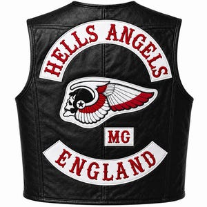 Hells Angels England Herr Bikerväst i Kohud, Svart Röd
