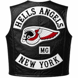 Hells Angels New york Men's Cowhide Leather Biker Black Vest
