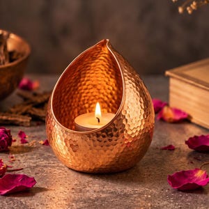 Handmade Hammered Copper Teardrop Aroma Burner, Moroccan Oil Diffuser (Empty Vessel)