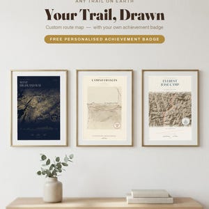 Custom Trail Map Poster | Any Hiking Route | Personalized Hiking Gift with Achievement Badge | Preview First | 3 Styles | Made to Order