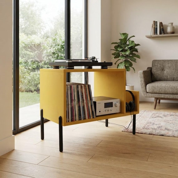 Vinyl Record Player Stand with LP Storage | Turntable Cabinet | Record Display Shelf | Mid Century Modern Furniture | Record Console