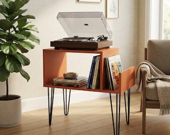 Vinyl-Schallplattenständer mit LP-Aufbewahrung | Plattenspielerschrank | Schallplattenregal | Möbel im Mid-Century-Modern-Stil | Schallplattenkonsole