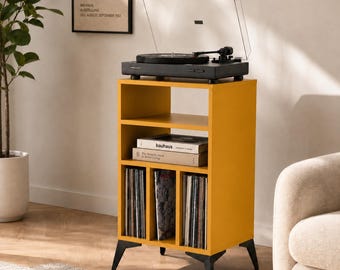 Mueble para guardar discos de vinilo / Soporte para tocadiscos / Mueble para tocadiscos de mediados de siglo / Estante para guardar vinilos / Organizador de discos hecho a mano