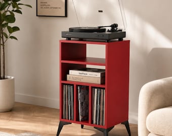 Vinyl Record Storage Cabinet | Turntable Stand | Mid Century Record Player Cabinet | Vinyl Storage Shelf | Handmade Record Organizer