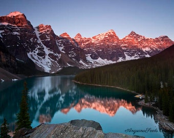 Canadian Rockies photo Moraine Lake print Rocky Mountains image Lake reflection photo Canada travel picture Sunrise tranquility canada150