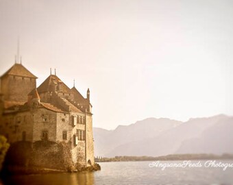 Switzerland Lake photos Lake Geneva Photos Castle photography Swiss architecture Mystical Chateau Chillon Fantasy image gift for her