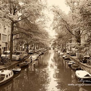 Amsterdam Canal photograph Amsterdam wall art Amsterdam travel photo houseboats Netherlands Architecture Wall decor gift under 50 image 1