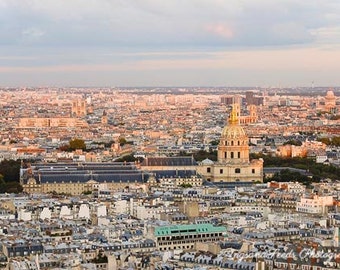 Paris landscape photo, skyline, architecture, Eiffel Tower, Les Invalides, sunset, 8x12, travel photography, Christmas, wall art decor