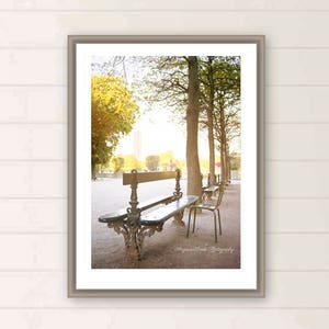 Paris photo Jardin du Luxembourg photo Mint Green Chairs Bench Morning light print oversized large art Paris travel print Paris wall art