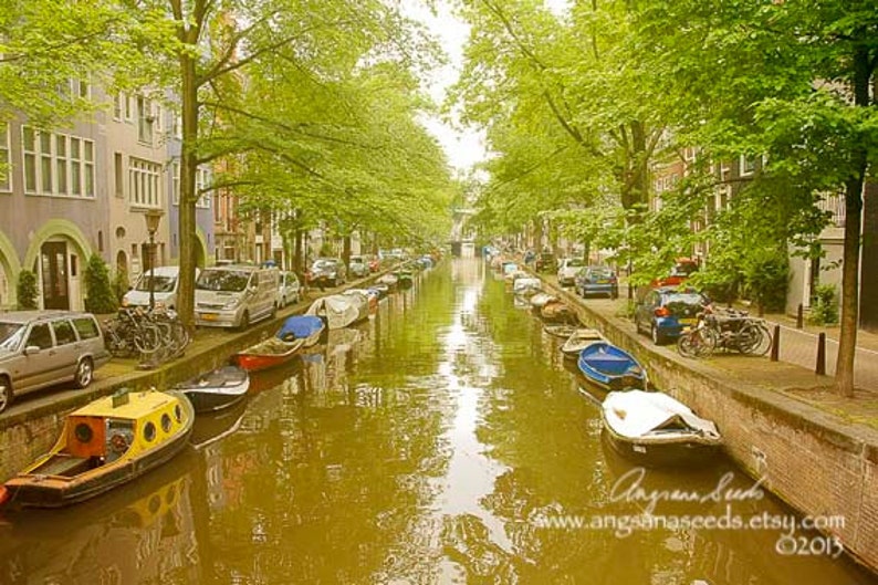 Amsterdam Canal photograph Amsterdam wall art Amsterdam travel photo houseboats Netherlands Architecture Wall decor gift under 50 image 2